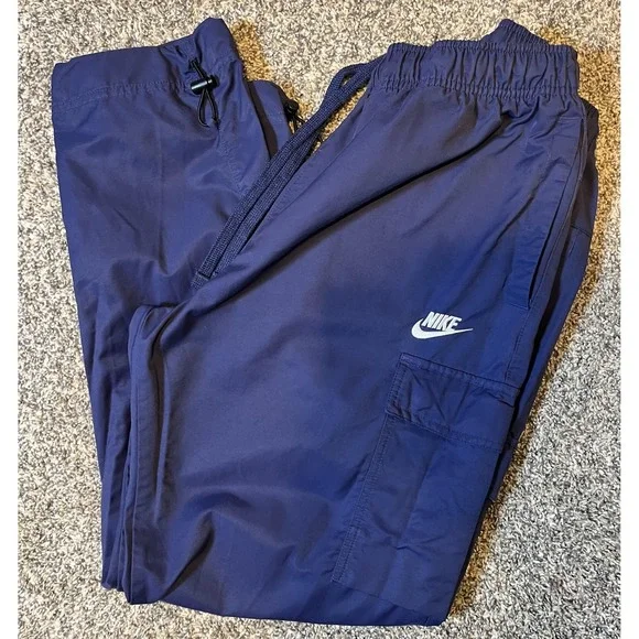 Nike Cargo Jogger Pants Mens Medium Navy Blue Tech Utility Nylon Cotton Elastic - Picture 2 of 11